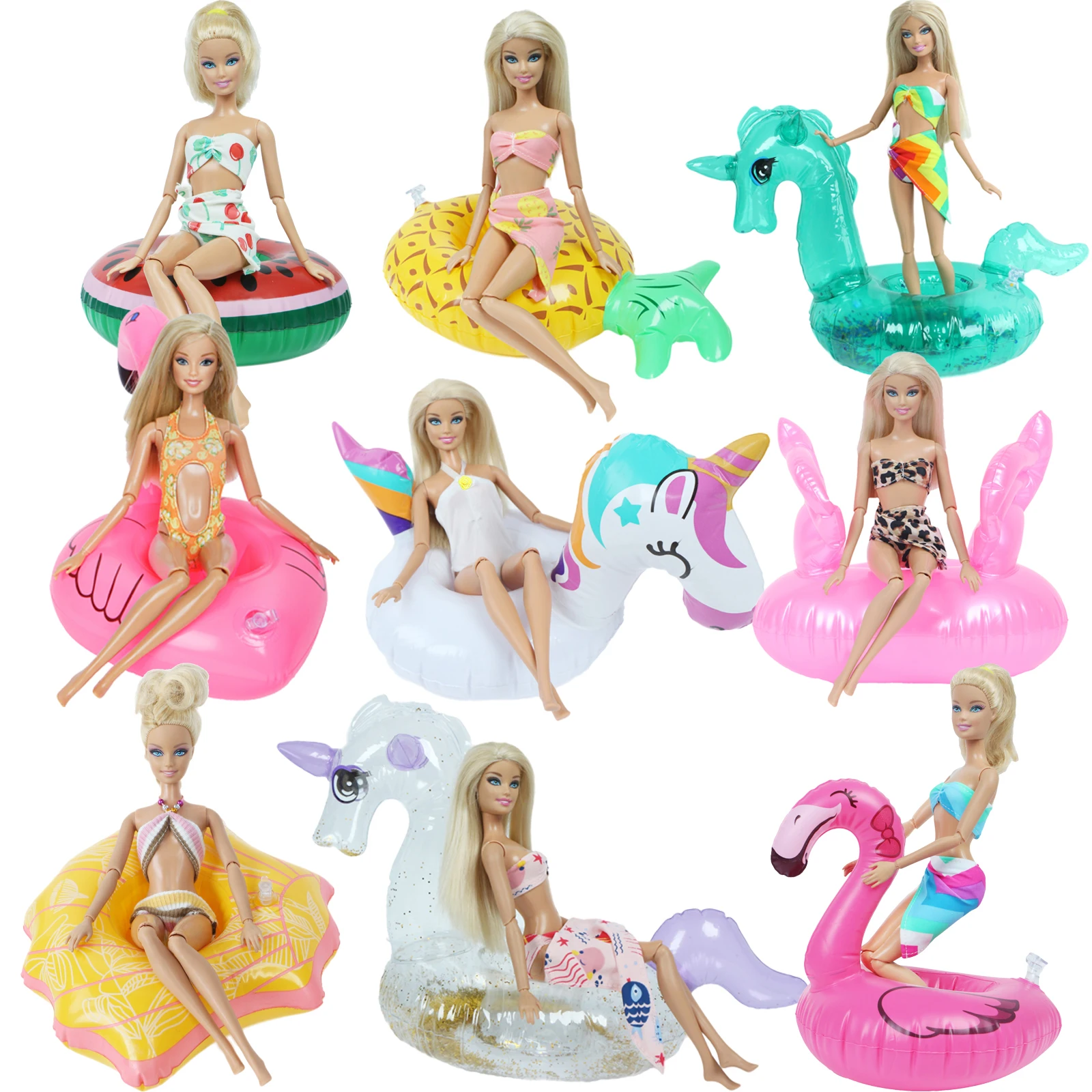 Fashion Swimsuit Ba Doll Bie 11.8 Inch Beach Pool Party Bikini Top Pants Swimwear + Cute Swim Ring Clothes 30cm Doll Accessories barbie doll clothes,doll clothes accessories,doll clothes,doll accessories