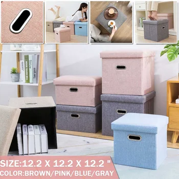 

Multifunctional Foldable Fabric Storage Stool Bench Box with Lid Organizer Home Small Sofa Kid Chair Foot Stool 31x31x31cm