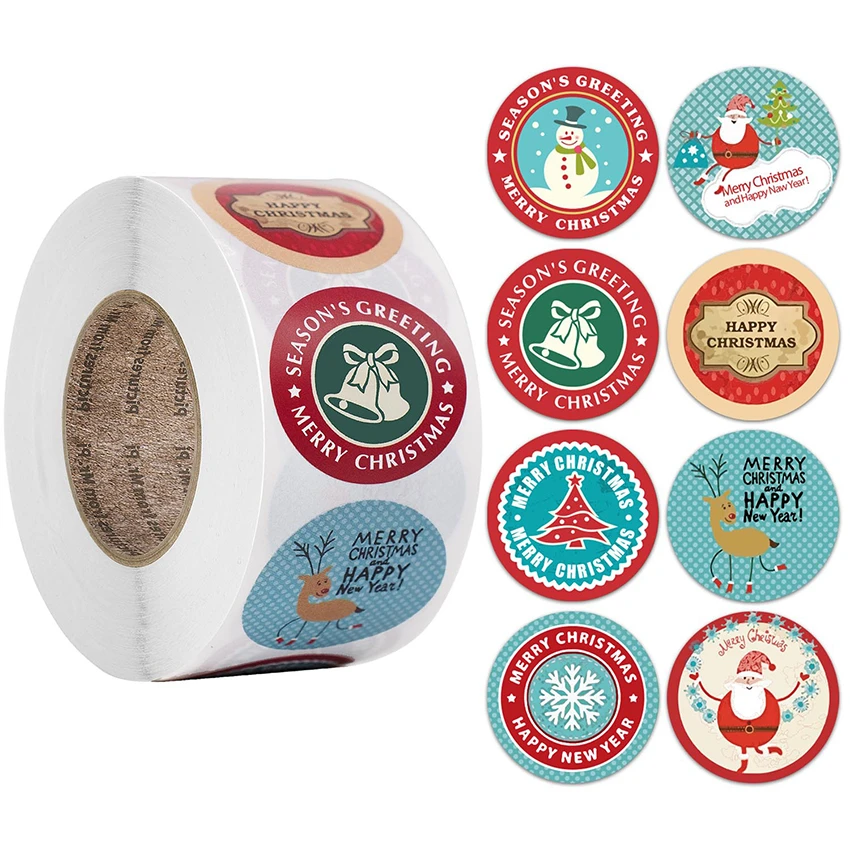 Round Christmas Tags Merry Christmas Stickers Labels Roll Chrismas  Decorative Stickers Wrapping Gift Box Label Christmas Tags