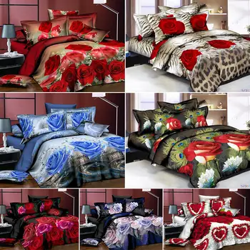 

4Pcs/Set 3D Rose Flower Printing Pillowcase Quilt Cover Bed Sheet Bedding Set