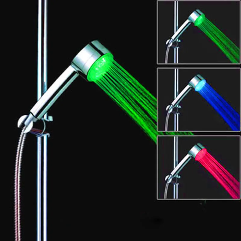 

LED Shining Bathroom Shower Nozzle Plastic Sprinkler Wholesale Temperature Control Three-Color Temperature Color Changing hua sh