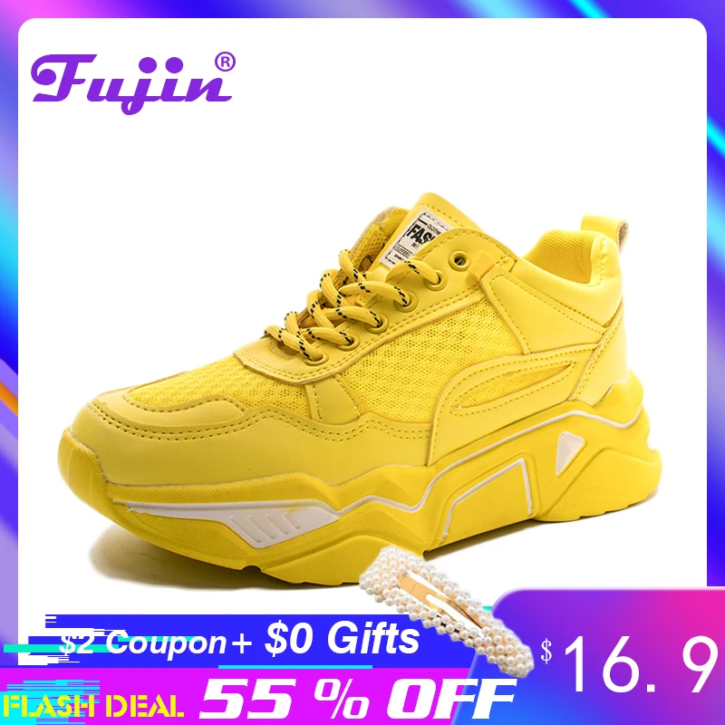 Baratos Fujin zapatillas de plataforma para mujer zapatos casuales zapatillas de vulcanización transpirables con plataforma de altura de 5CM para caminar