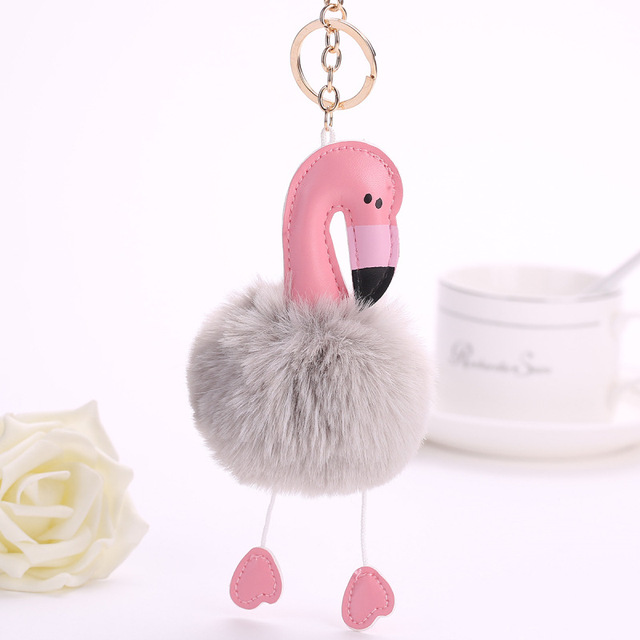 Flamingo With Pom Pom Plush Toy With Keychain Flamingo Key Pendant Soft Stuffed Animal Toys Kids Girls Bag Hang Pendant