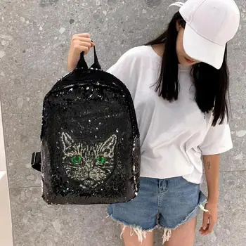 

Cute Sequins Animal Pattern Travel Backpacks Women Casual Knapsack Preppy Style School Satchel Bags PU Leather Large Rucksack