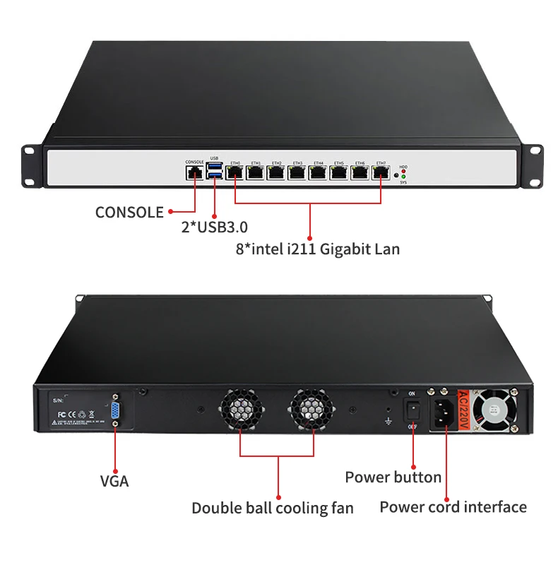 Intel Xeon E3-1225V5 Core i7-7700 LGA1151 8LAN 1CON Firewall Mini PC - 1U Rackmount ProxmoxVE ESXI Server Network Description Image.This Product Can Be Found With The Tag Names Barebone Mini PC, Computer Office, Firewall