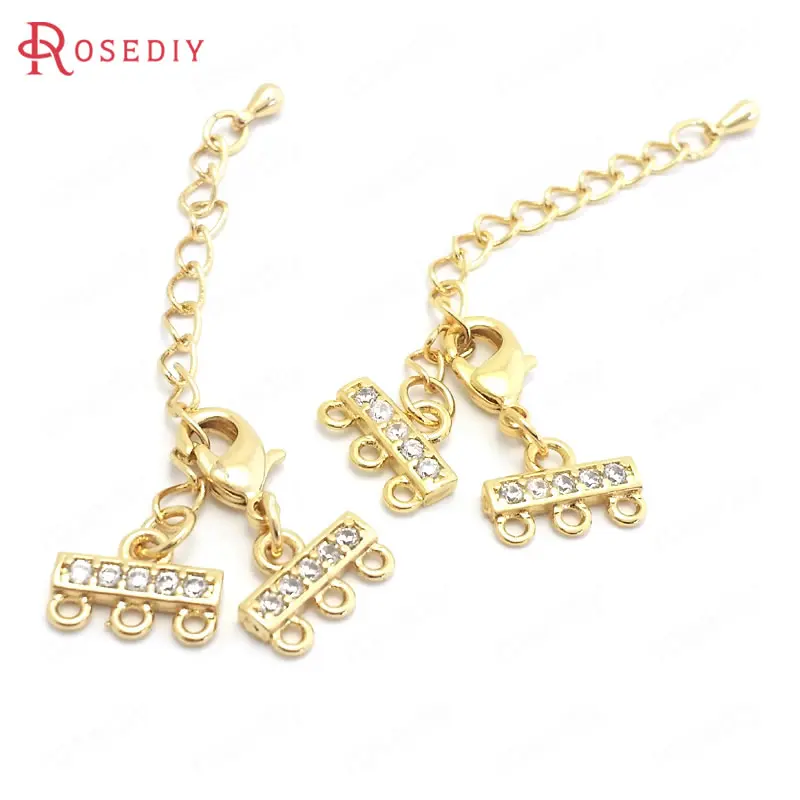 

(37836)4 Sets 9x12MM 24K Gold Color Brass and Zircon Necklaces Bracelets Connect Clasps Jewelry Making Supplies Diy Accessories
