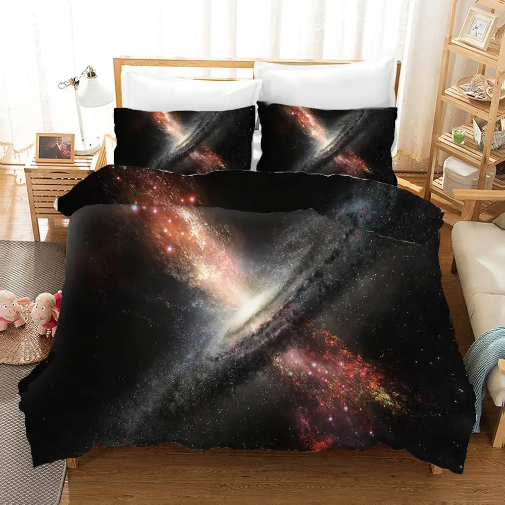 

Galaxy Starry Night Sky Unicorn 3D Bedding Sets Moon and Star Pattern Sanding Duvet Cover+Pillowcase Set Twin Queen King Size