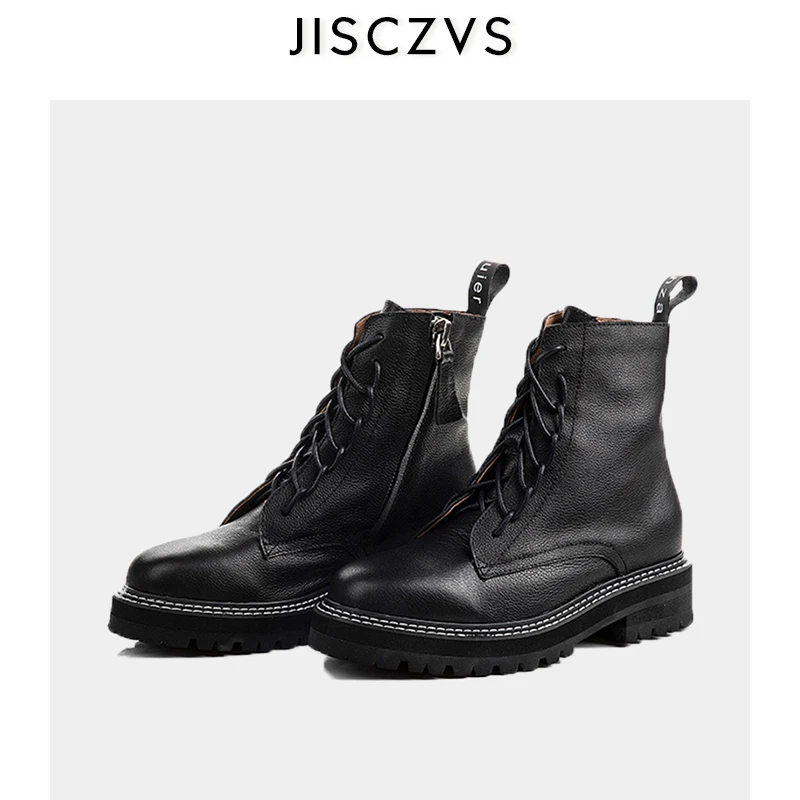 

2019 New Winter Motorcycle Boots Woman Low Heels Genuine Leather Lace Up Ankle Boots Woman Low Heel ankle women boots 2019 Shoes