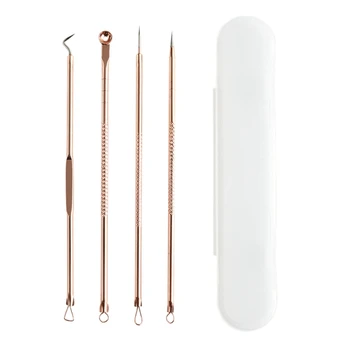 

Pretty Comy 4pcs Rose Gold Stainless Steel Acne Removal Needles Kit Comedo Extractor Double-end Blemish Removers