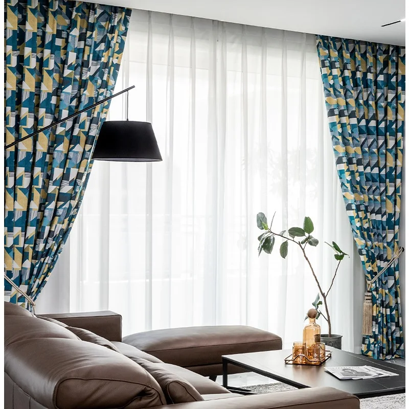 

[Blueprint] Nordic Curtains for Living Room Bedroom Study Modern Minimalist Polyester-cotton Printed Curtains Customization
