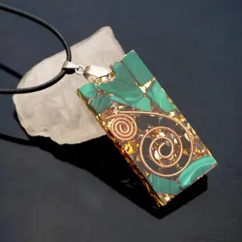 

Handmade Orgone Pendant Necklace Black Tourmaline Malachite Crystal Stone Copper Energy EMF Protection Healing Jewelry 2.6cm 055