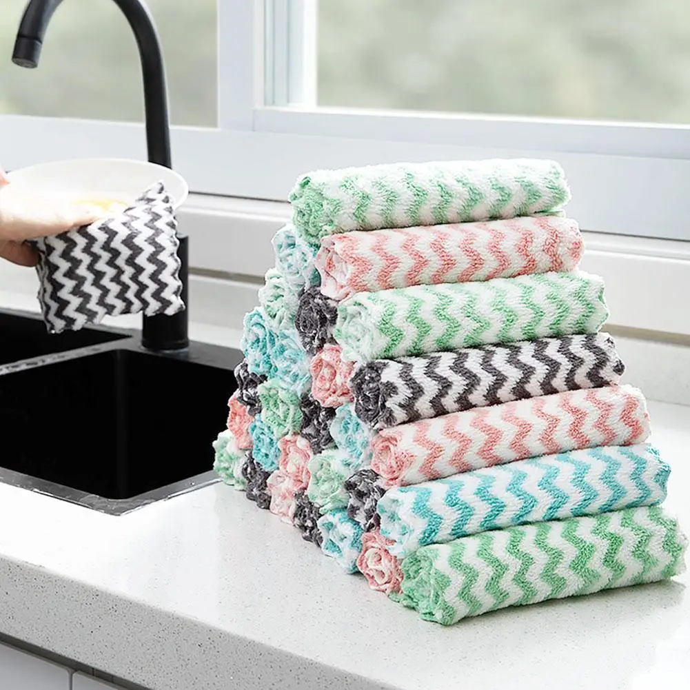 Кухонная салфетка для мытья посуды полотенце с волнистой полосой антипригарные