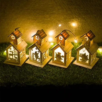 

1Pc Festival LED Light Wood House Christmas Tree Hanging Ornaments Holiday Xmas Gift Wedding Decoration