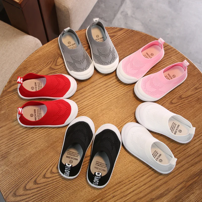 

South Heron Children Fly Woven Fabric Solid Color Knit wa zi xie Breathable Baby Shoes Elastic Sleeve Feet Slip-on Children's Te