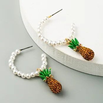 

Europe and America Fashion and Personality Origional Design Pearl Hanging Pineapple C- Shaped Earrings Female Alloy