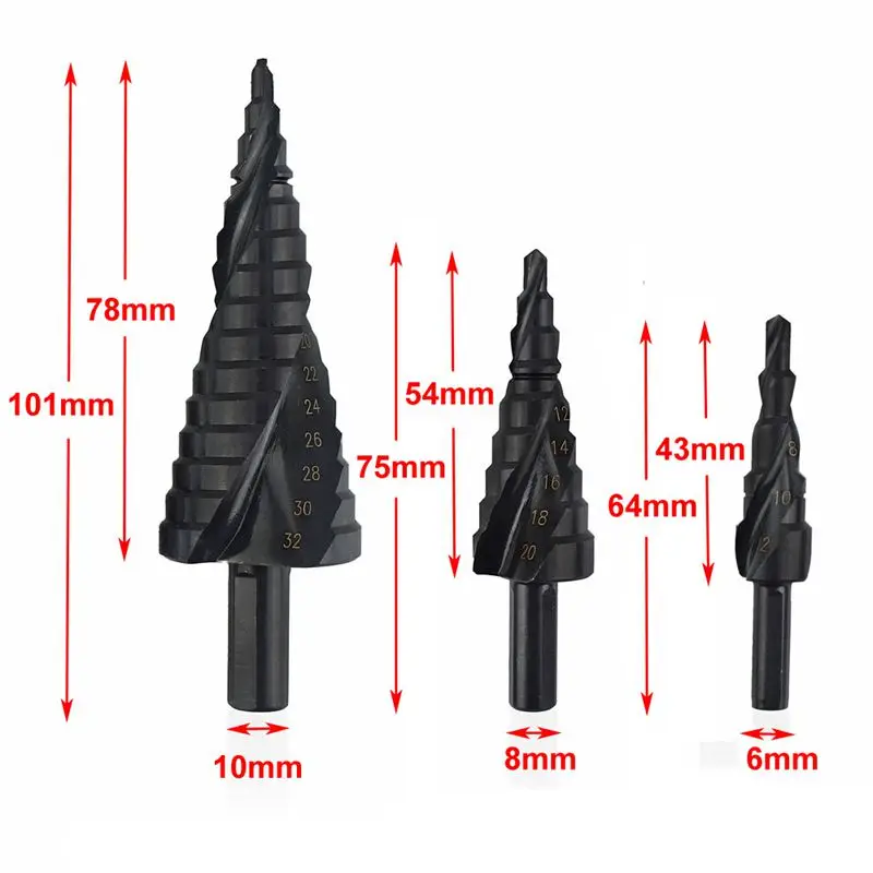 4-32Mm Hss Cobalt Step Drills Nitrogen Spiral For Metal Cone Drill Bit Set Triangle-Shank Hole Woodworking Wood Cutter