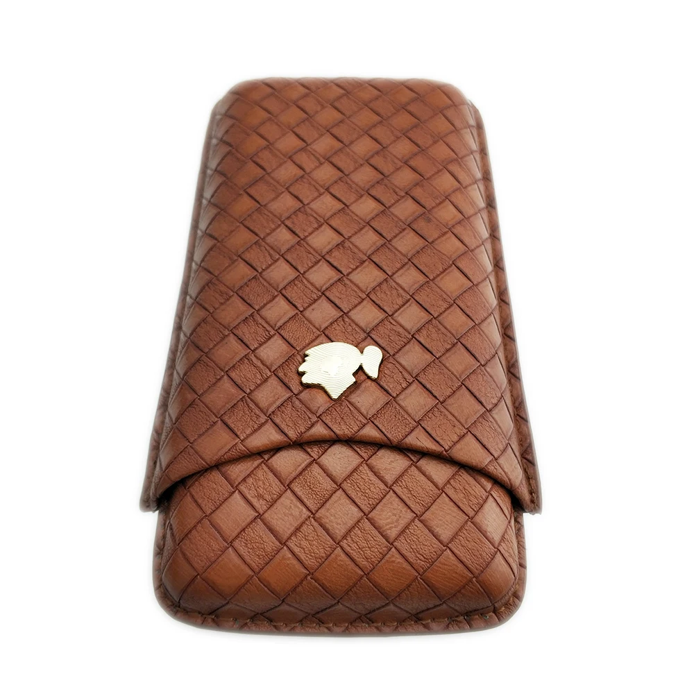 

COHIBA Luxury Travel Leather Cigar Case Humidor Holder 3 Tubes Humidor Box with Sharp cutter Travel Accessories Pocket
