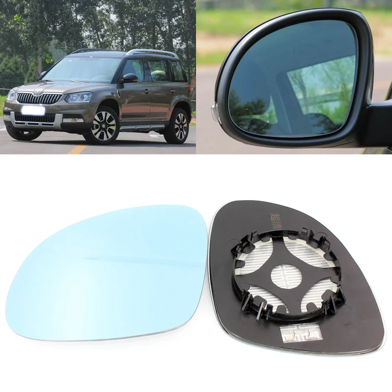 Per Skoda Yeti Car Vista Laterale Porta Grandangolare Specchietto Retrovisore Specchio Di Vetro Blu Con Base Riscaldata 2Pcs