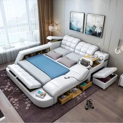 Cama inteligente De lujo De estilo moderno para Dormitorio, Muebles De Dormitorio, masaje, boda, tatami, almacenamiento funcional