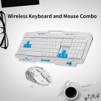 

Wireless Keyboard and Mouse Combo 2.4G Metal Panel Keyboard Optical Mouse 2400DPI for PC Laptop(White)