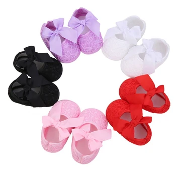 

Lace Elastic band Anti-slip Baby Girl Breathable Anti-Slip Shoes With Bowknot Casual Sneakers Toddler Soft Soled First Walkers