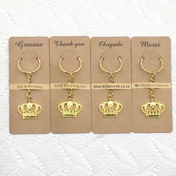 

100pcs/lot Wedding Favors Baby Shower Birthday Gifts Home Party Gifts Majestic Crown Key Chain with Personalized Thank you Card