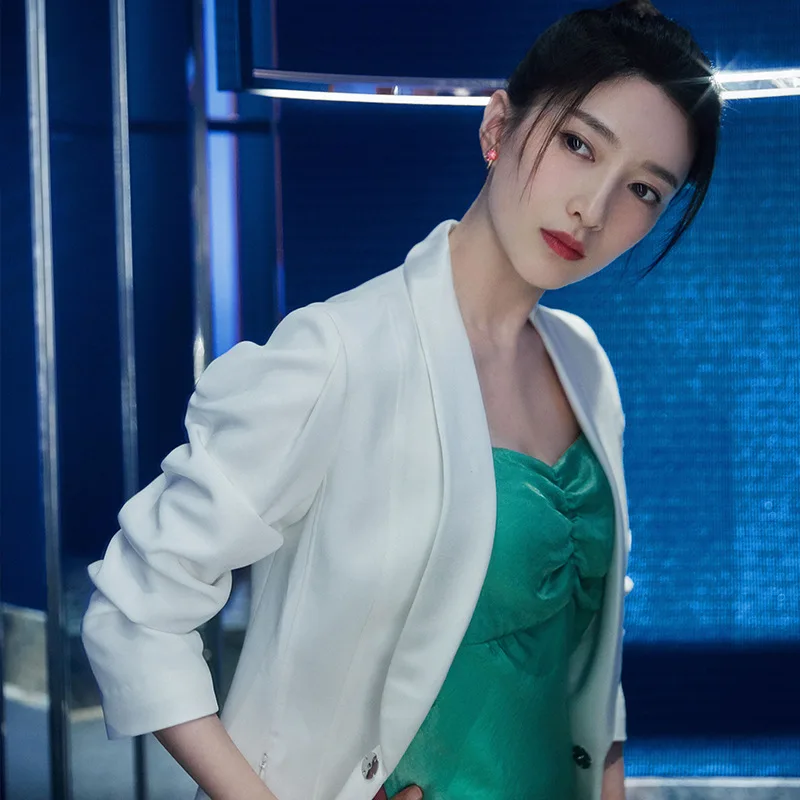 

Star Same-style White Suit 2019 Autumn New Style Small-style Air-style Suit Outer WomenCoat Notched Women Jackets and Coats