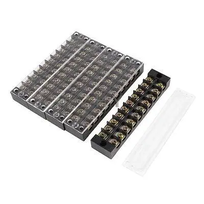 

5 Pcs 600V 25A Dual Rows 10P Covered Barrier Screw Terminal Block