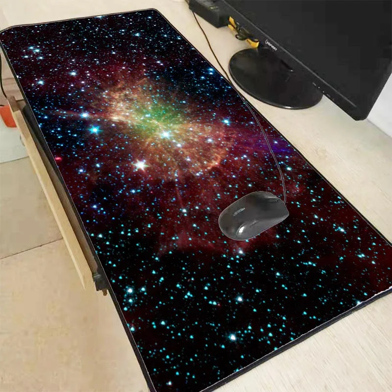Mairuige Large Lock Edge Space Colors Blue Purple Stars Gaming Player Desk Laptop Rubber Mouse Mat