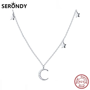 

SERONDY 925 Sterling Silver Moon Star Crystal Pendants Choker Female Necklace For Women's Accessories Jewelry 2020 Gift XL10848
