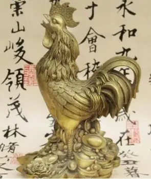 

Chinese FengShui Brass Copper Wealth YuanBao Zodiac chanticleer chicken Statue