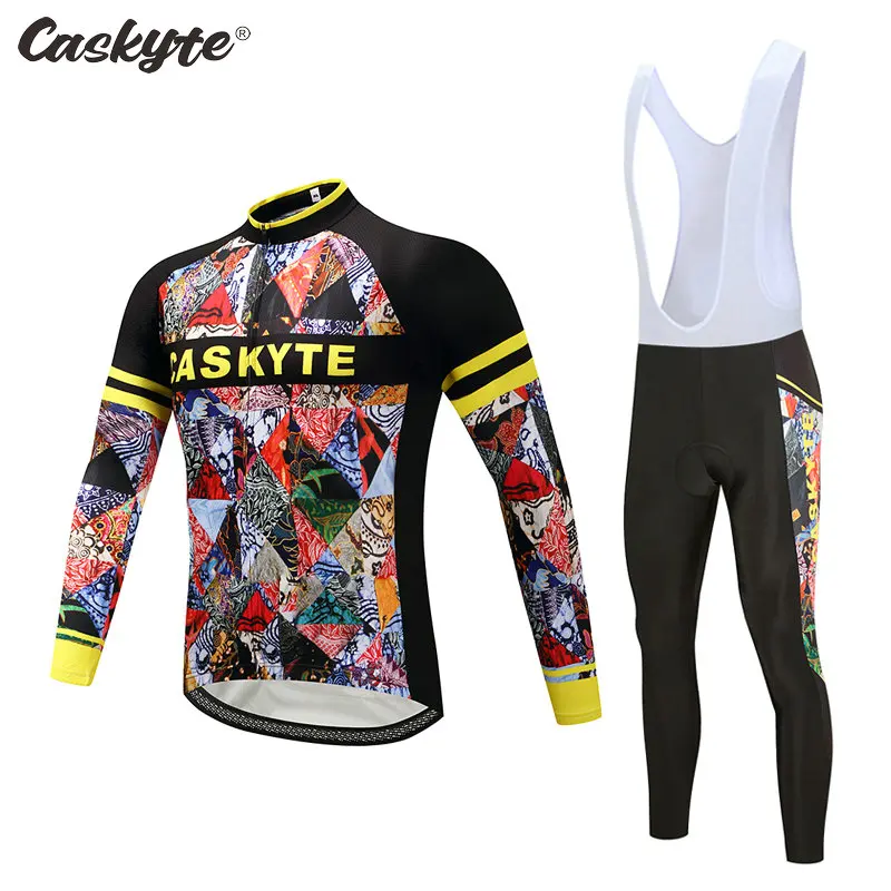 

2021 long sleeve Cycling jersey Set CASKYTE bib pants ropa ciclismo bicycle clothing MTB bike Short Men's clothes