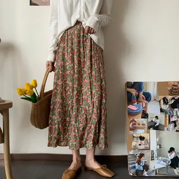 

Pleated Fashion All Match Sweet Girls High Waist Slim 2020 Spring Color-Hit Gentle Chic Soft Chiffon Thin Skirt