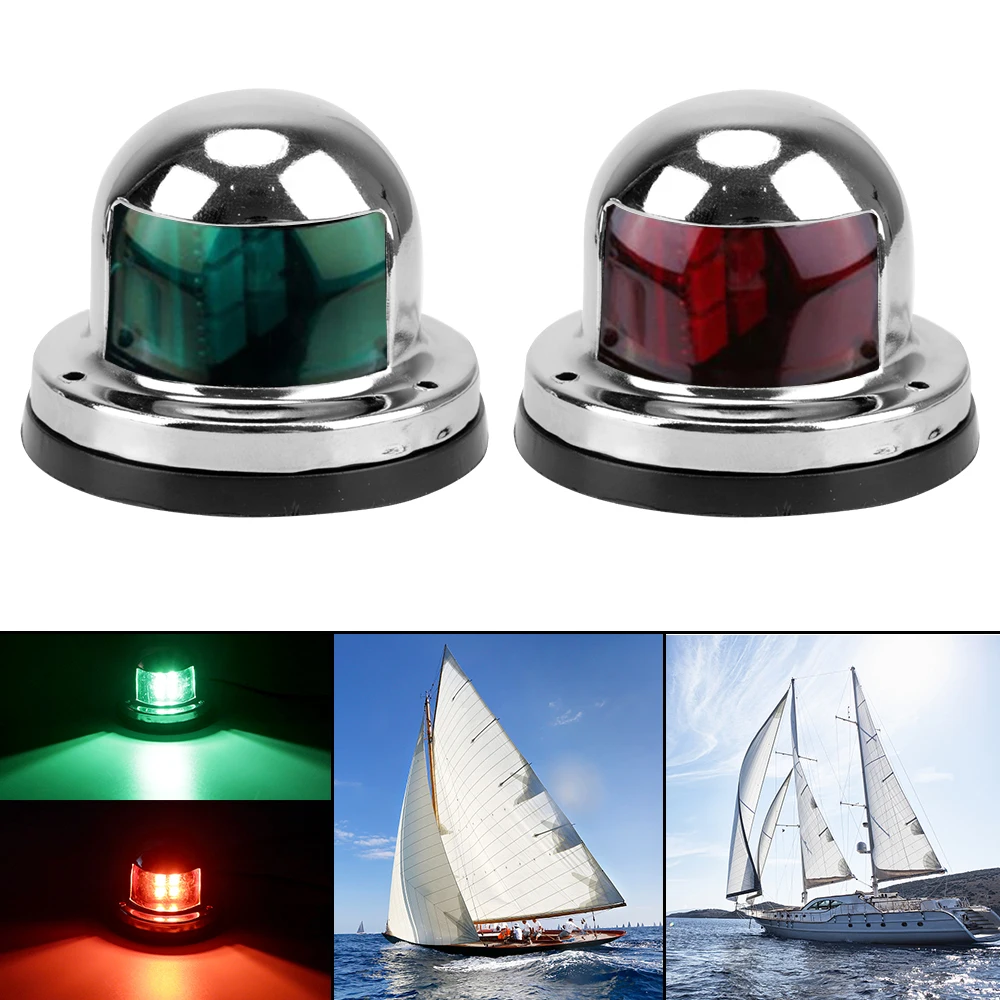 

Waterproof 12V Sailing Lamp for Marine Yacht 2pcs Stainless Steel LED Navigation Lights Warning Signal Light Red Green