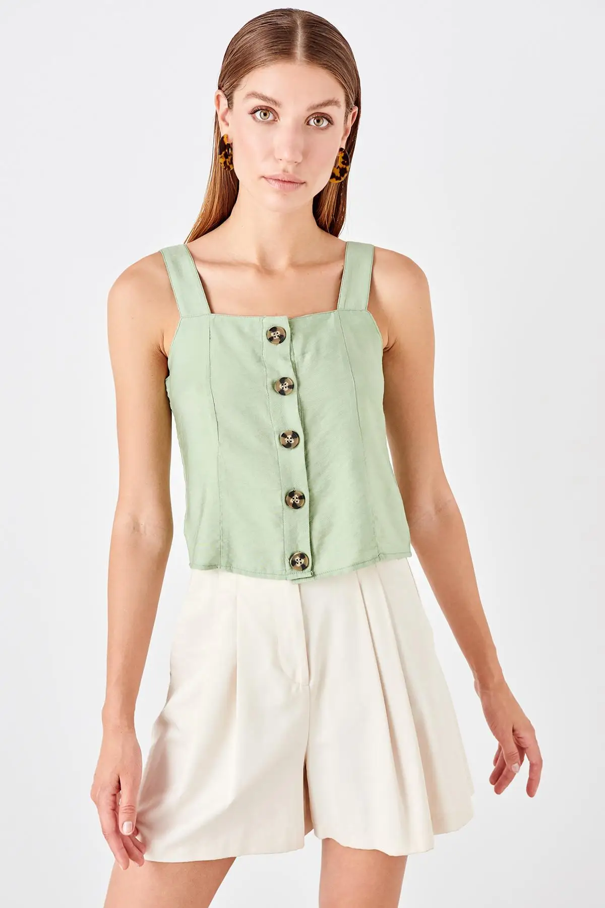 

Trendyol Green Button Detail Bluz TWOSS19BZ0159