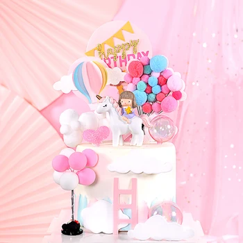 

Cakelove Unicorn Girl Cake Topper Hairball Rainbow Decoration Happy Birthday Valentine's Day Decorations For Baking Sweet Gifts