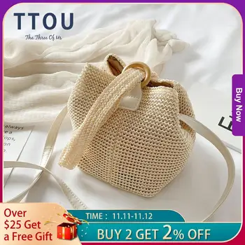

Small Straw Bucket Bags For Women 2020 Summer Crossbody Bags Lady Travel Purses and Handbags Female Shoulder Messenger Bag