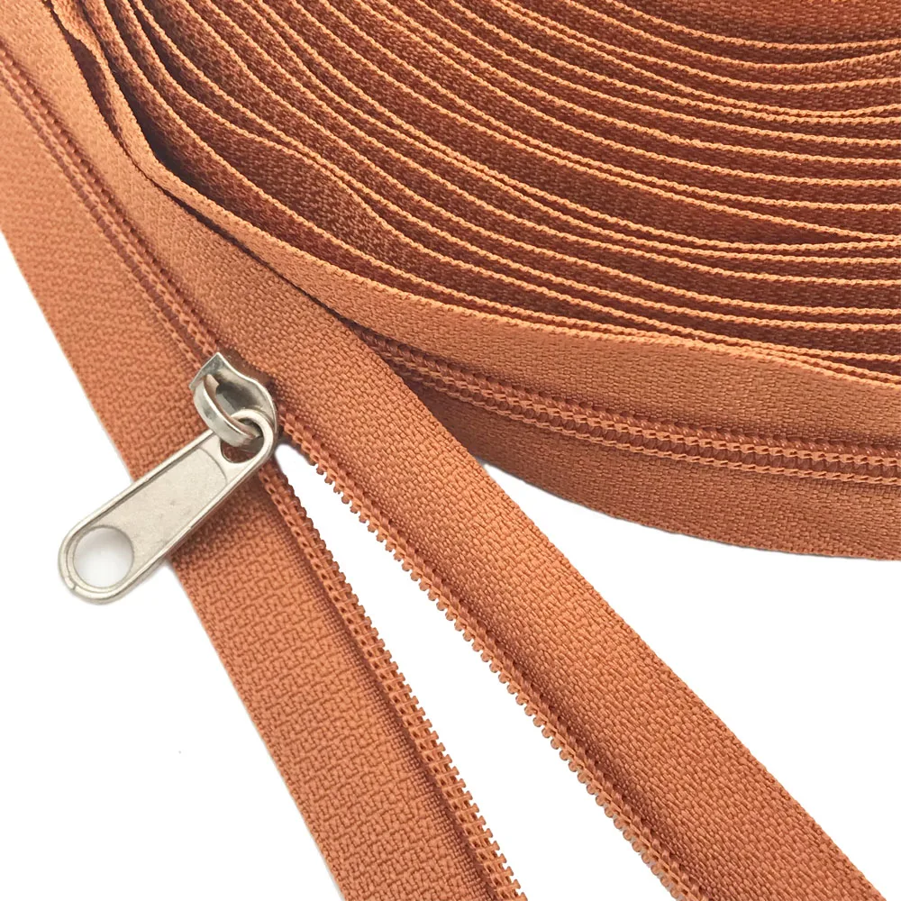 

3# Bulk Nylon Coil Zippers with Zipper Sliders Brown Color Yard Zippers Wholesale For DIY home Craft Sewing Garment Accessories
