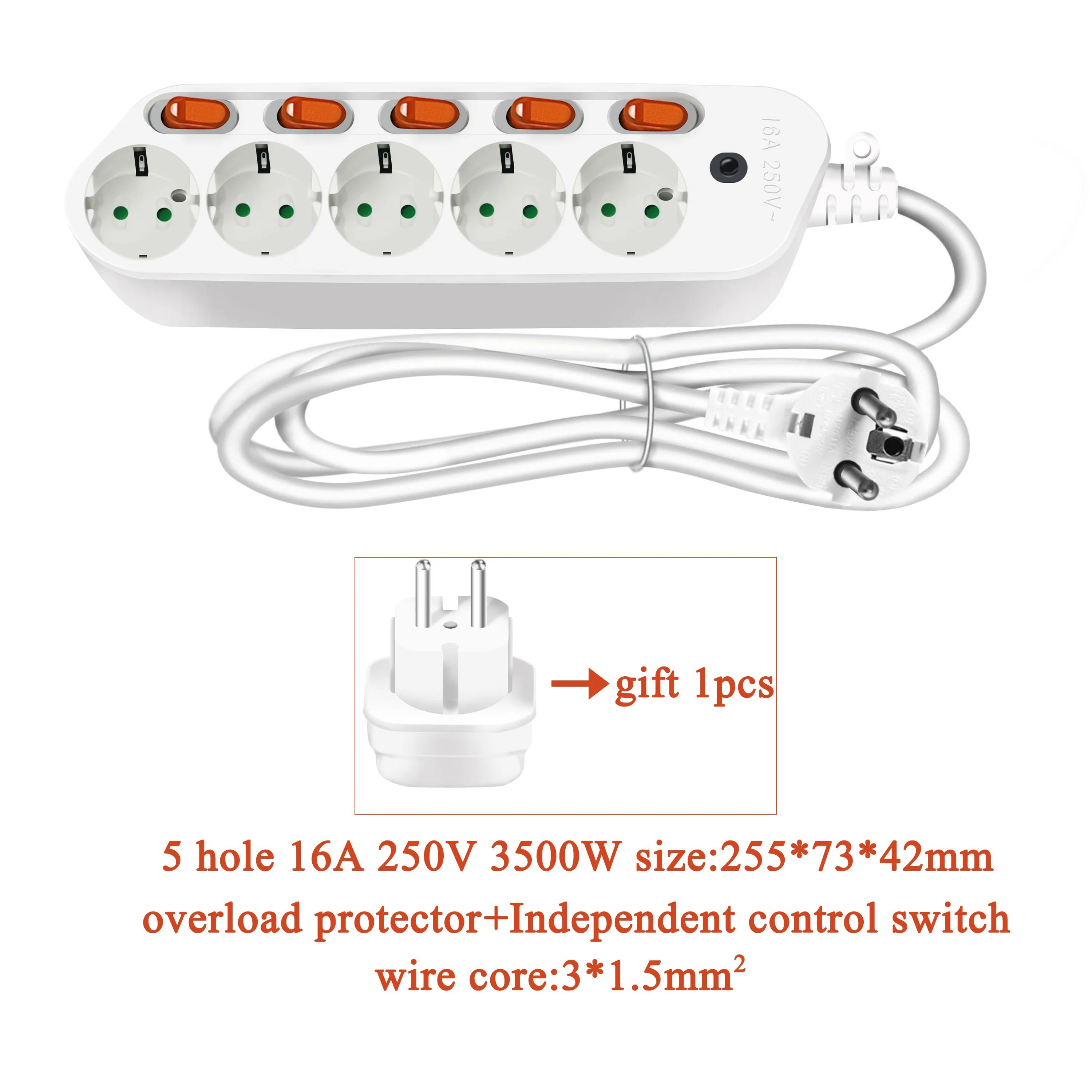 5AC Output Европейское гнездо для шнура удлинителя 5AC розетка индивидуальное управление двойной выключатель управления для домашнего офиса многофункциональная лента питания - Цвет: 5AC Output