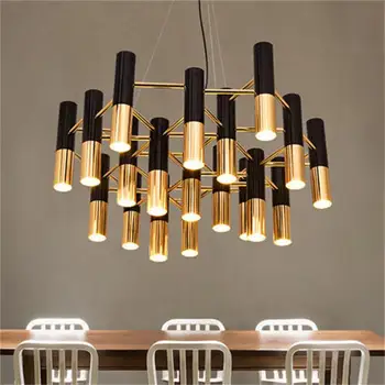 

Ike pipe LED chandelier lamp light metal tube modern black gold pipe hanging light lamp LED for living dinning room