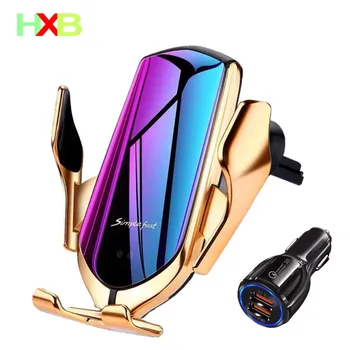 

HXB USB wireless Car Charger For Samsung S10 S9 S8 note 10 Xiaomi Huawei R2 Sensor Auto Clamping Car houlder For iPhone 11 X XR
