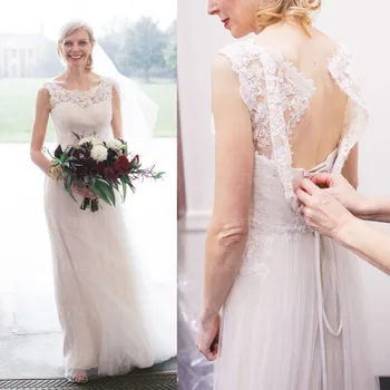

A Line Boho Wedding Dresses 2020 Scoop Sleeveless Lace Appliques Pleated Beach Bridal Gowns Vestidos De Novia Bride Dress