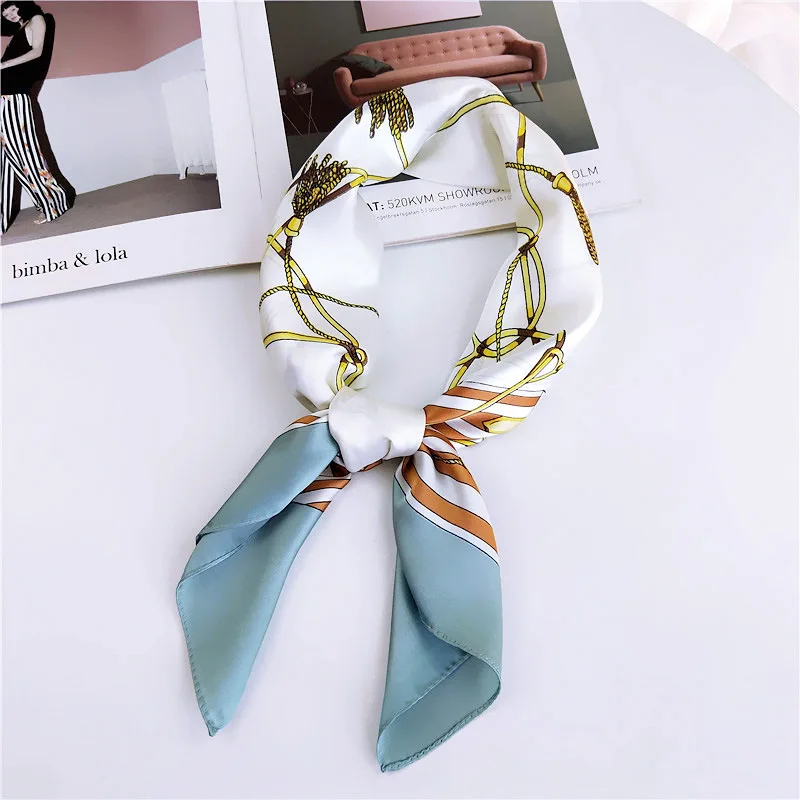 

70*70cm Reins Print Square Silk Scarf Print Foulard Female Stylish Silky Satin Head Scarf Women Head Scarf Neckerchief