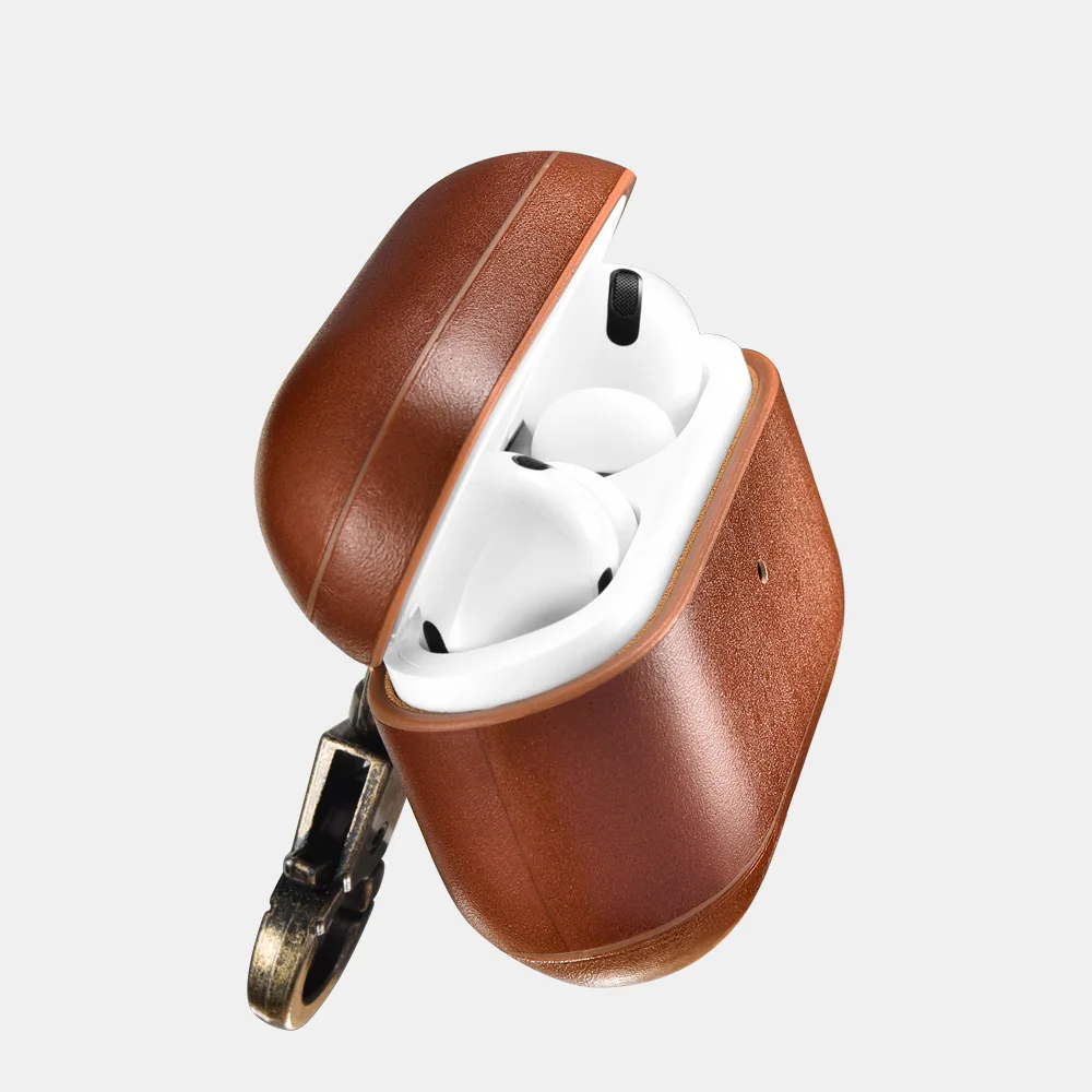 Icarer для Apple AirPods Pro, винтажный защитный чехол из натуральной кожи для iPhone, чехол для наушников, светодиодный индикатор с отверстием, металлический крючок