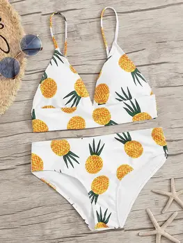 

Lady's Pineapple Print Bikini set Female Two-piece Split swimsuit Summer Beachwear Swimwear women bathing suit biquini