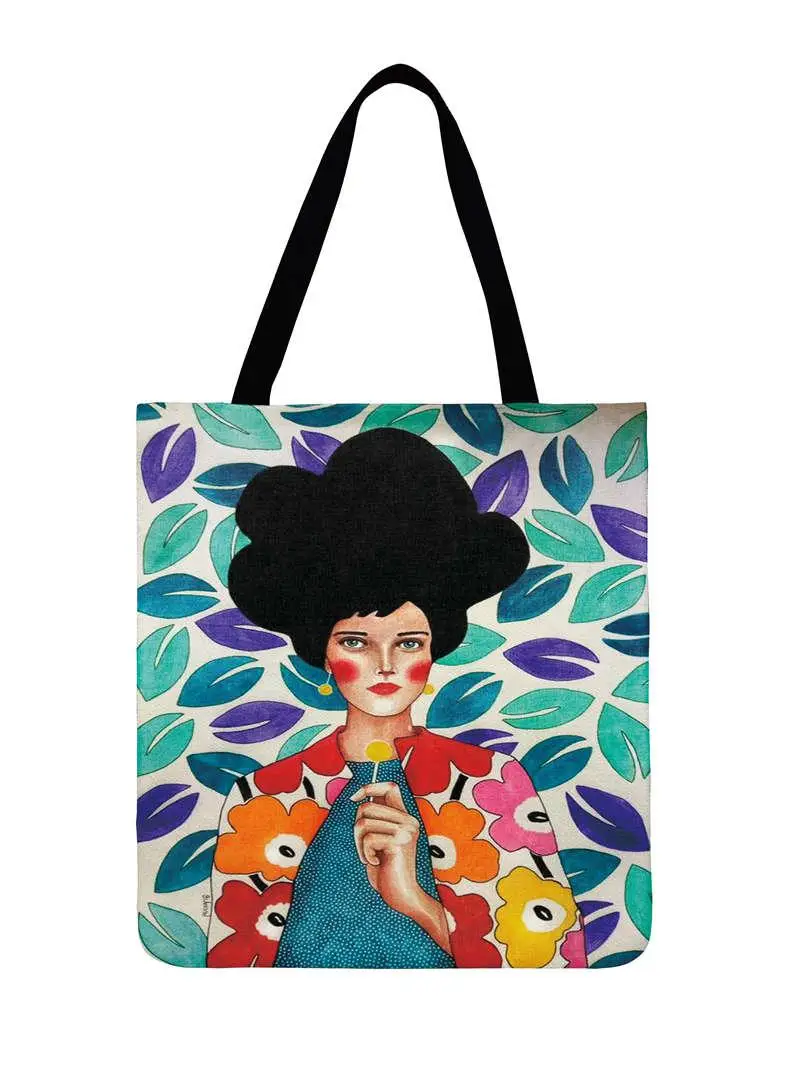 Fashion Shopping Modern Fashion Art Girls Painting Printed Tote Bags Ladies Shoulder Bag Women Casual Tote Outdoor Beach Bagbag 