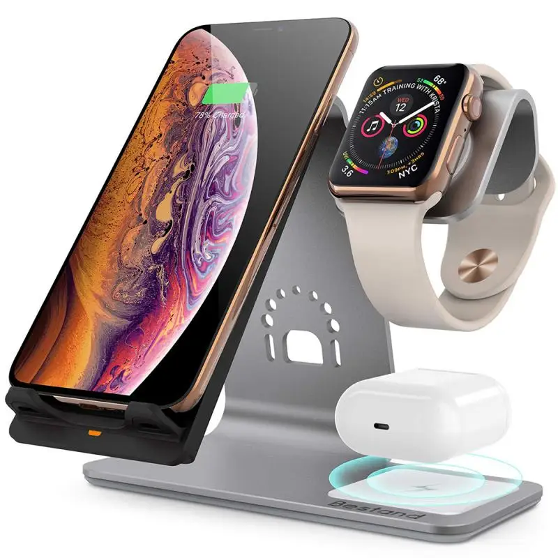 

QI 10W Fast Charge 3 In 1 Wireless Charger Wireless Charge Stand For Apple Watch 5 4 Airpods Pro Qi Fast Charger Dock Station