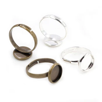 

10mm 12mm 10pcs Bright Silver Plated / Bronze Plated Adjustable Ring Settings Blank/Base,Fit 10 12mm Glass Cabochons,Buttons