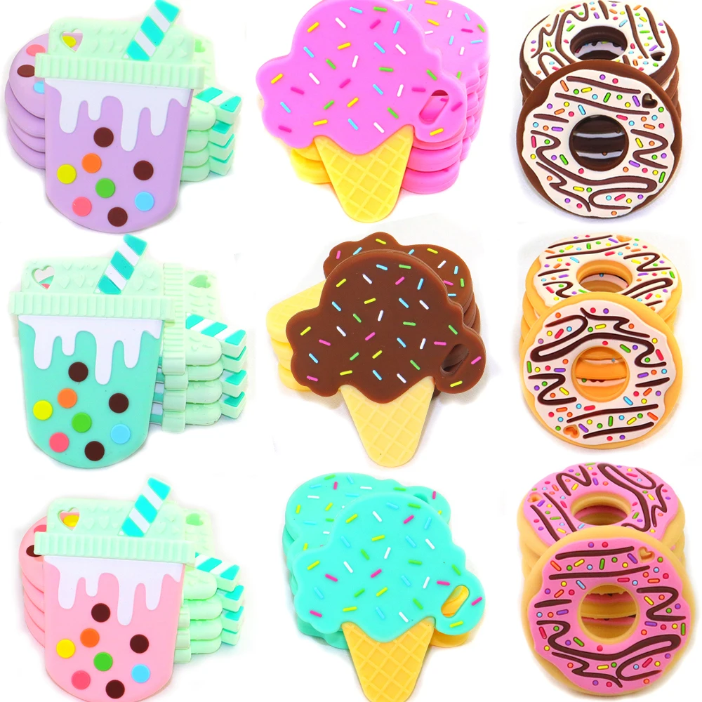 

Teether Pendant Silicone Teether Cookies Baby Teething Chew Newborn GiFT Charms Silicone Beads Toy Gift For DIY Handmaking Bead
