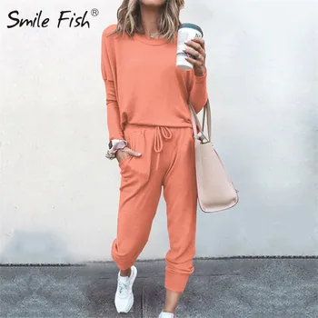 

Womens Tracksuit Sets 2020 Casual Long Sleeve Sweatsuit Trousers with Pockets Two Piece Pants Set Solid Sporty Streetwear G1521